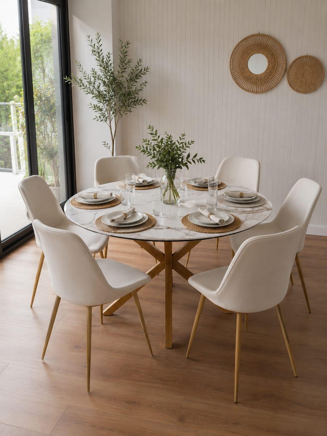 Comedor elite piedra con sillas Arpi lino wood