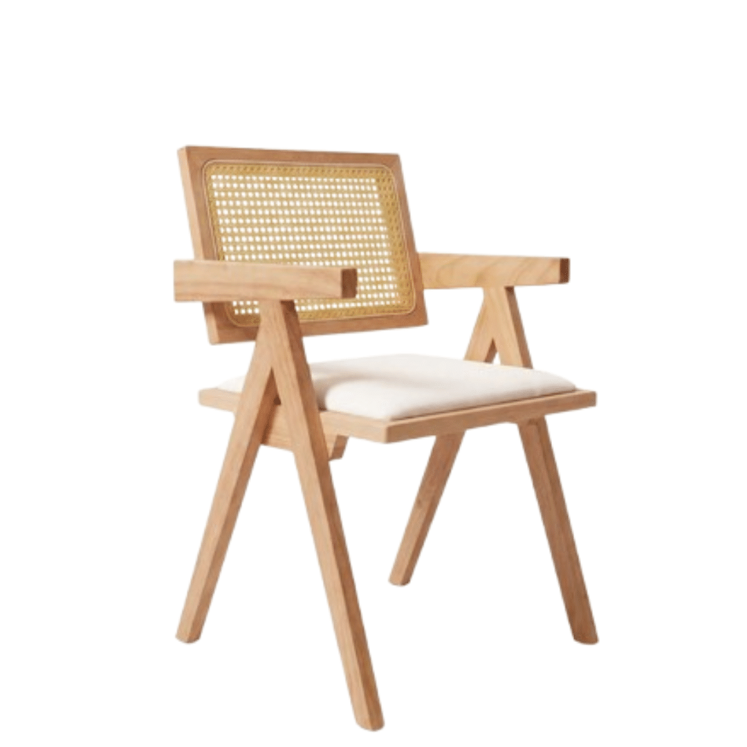 Silla Chandigarh Madera Rattan C/cojín